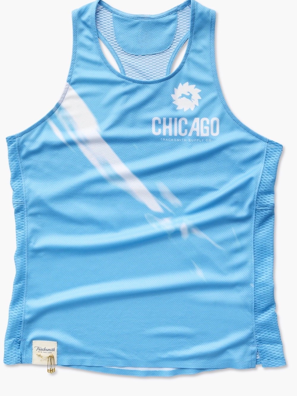 Tracksmith Women’s Sky Blue Chicago Mesh Tank with White Logo
